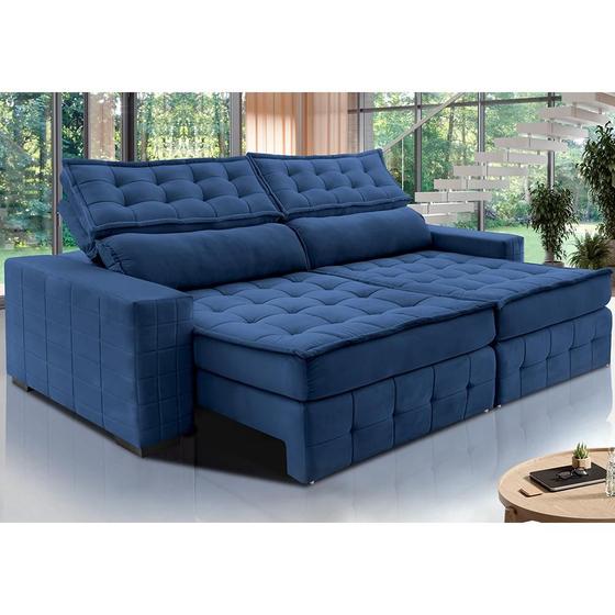 Imagem de Sofá Retrátil e Reclinável 2,75m Cama inBox Big Puffer com SoftGelD40 Velupluma Azul