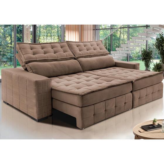 Imagem de Sofá Retrátil e Reclinável 2,75m Cama inBox Big Puffer com SoftGelD40 Velupluma Castor