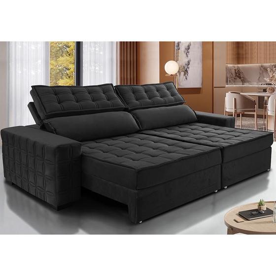 Imagem de Sofá Retrátil e Reclinável 2,75m Cama inBox Big Star com SoftGelD40 Velupluma Preto