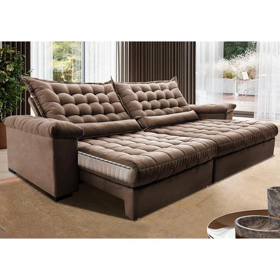 Imagem de Sofá Retrátil e Reclinável 2,75m Molas Ensacadas Cama inBox Big Space com Bordado 3D Velusoft Castor