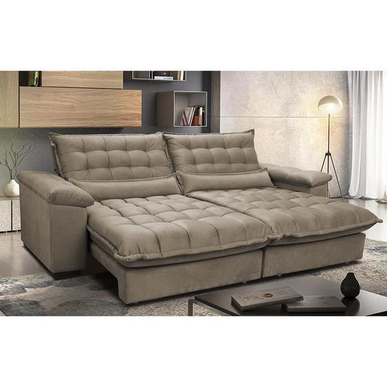 Imagem de Sofá Retrátil e Reclinável 2,92m com Molas Ensacadas Cama inBox Aconchego Tecido Suede Castor