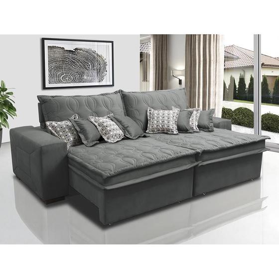 Imagem de Sofá Retrátil e Reclinável 2,92m com Molas Ensacadas Cama Inbox Supreme Tecido Suede Cinza