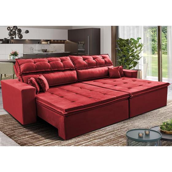 Imagem de Sofá Retrátil e Reclinável 2,92m Luxos Cama inBox Velusoft Vermelho