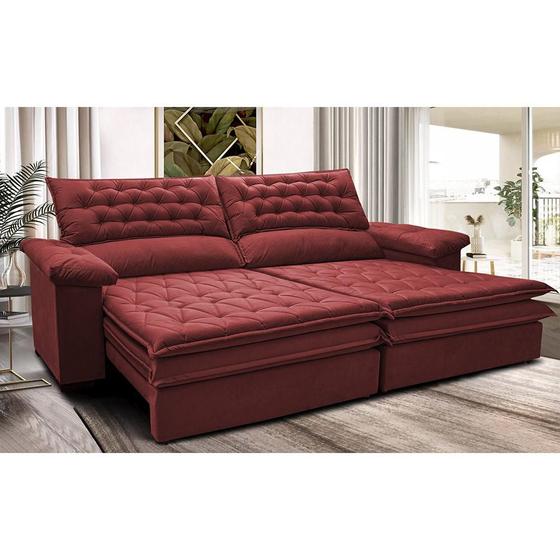 Imagem de Sofá Retrátil e Reclinável 2,92m Molas Ensacadas Cama inBox Alemanha Viscoelástico Velusoft Vermelho
