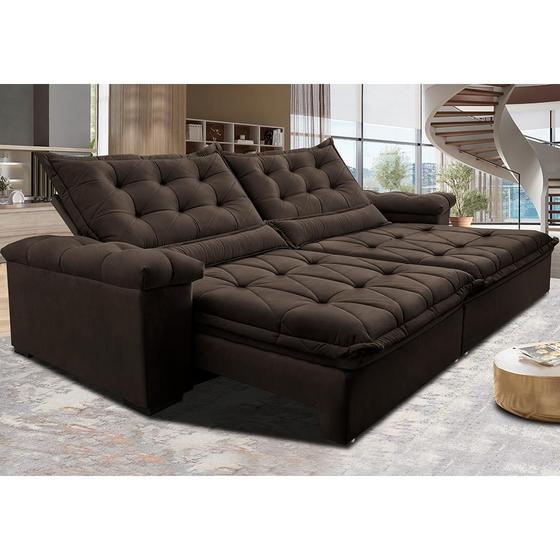 Imagem de Sofá Retrátil e Reclinável 2,95m Cama inBox Big Fresh com SoftGelD40 Velupluma Café