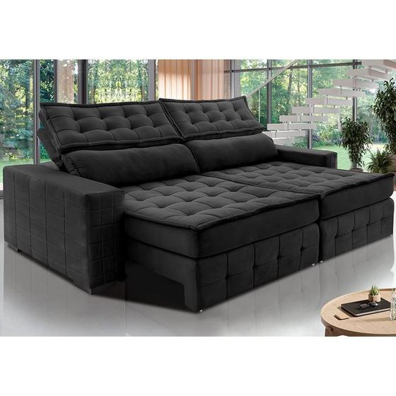 Imagem de Sofá Retrátil e Reclinável 2,95m Cama inBox Big Puffer com SoftGelD40 Velupluma Preto