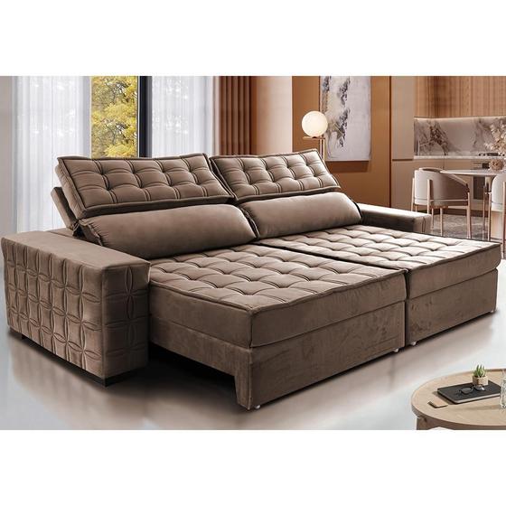 Imagem de Sofá Retrátil e Reclinável 2,95m Cama inBox Big Star com SoftGelD40 Velupluma Castor