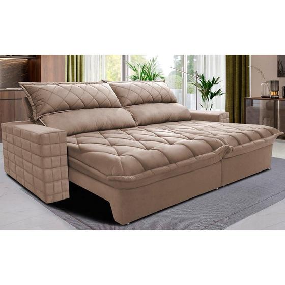 Imagem de Sofá Retrátil e Reclinável 2,95m Molas Ensacadas Cama inBox Elegance com ThermoGel Velusoft Bege