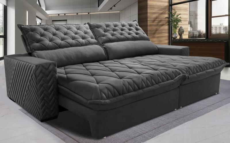 Sofá Retrátil e Reclinável 2,95m Molas Ensacadas Cama inBox Spazus com Bordado 3D Velusoft Cinza Menor preço em Sofá Retrátil e Reclinável 2,95m Molas Ensacadas Cama inBox Spazus com Bordado 3D Velusoft Cinza