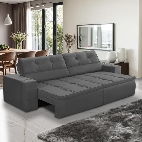 Imagem de Sofá Retrátil e Reclinável 3 lugares 1,90m com Molas Stella Suede Cinza Adonai Estofados