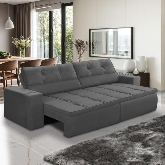 Sofá Retrátil e Reclinável 3 lugares 1,90m com Molas Stella Suede Cinza Adonai Estofados Imagem de Sofá Retrátil e Reclinável 3 lugares 1,90m com Molas Stella Suede Cinza Adonai Estofados