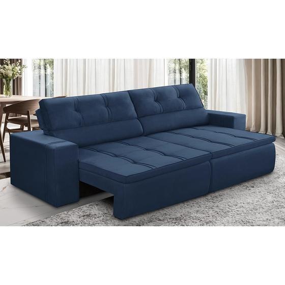 Imagem de Sofá Retrátil e Reclinável 3 lugares 2,10m com Molas Stella Suede Azul Adonai Estofados