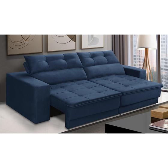 Imagem de Sofá Retrátil e Reclinável 3 lugares 2,50m com Molas Emily Suede Azul Adonai Estofados