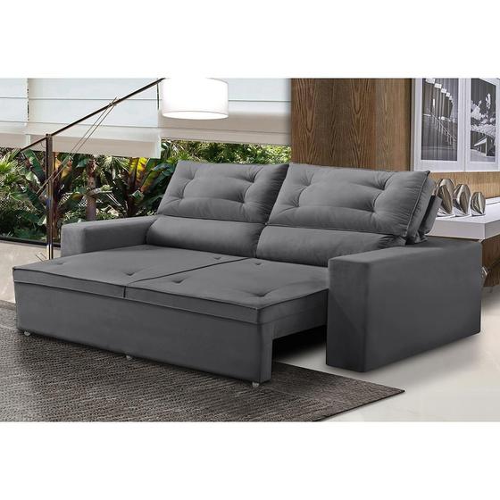 Menor preço em Sofá Retrátil e Reclinável 3 lugares com Molas 1,80m Lais Suede Cinza Adonai Estofados