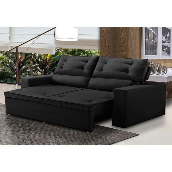Imagem de Sofá Retrátil e Reclinável 3 lugares com Molas 1,80m Lais Suede Preto Adonai Estofados
