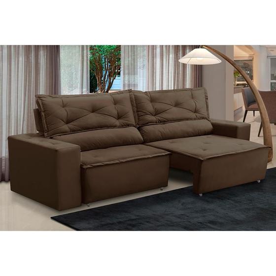 Imagem de Sofá Retrátil e Reclinável 3 lugares com Molas 1,80m Lorena Suede Marrom Kaleo Decor