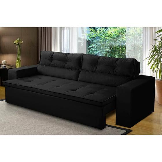 Imagem de Sofá Retrátil e Reclinável 3 lugares com Molas 1,80m Vanessa Suede Preto Kaleo Decor