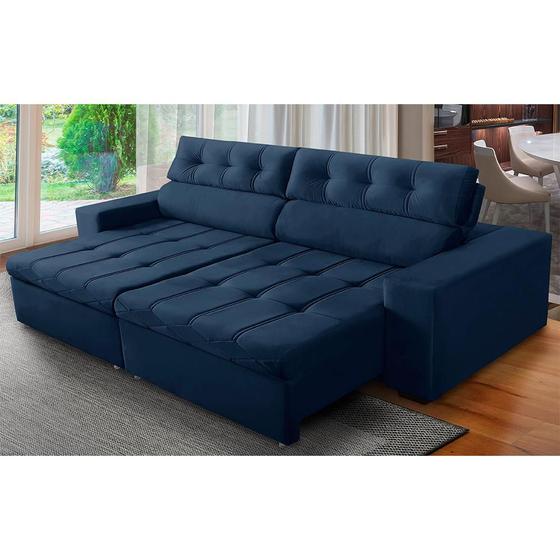 Imagem de Sofá Retrátil e Reclinável 3 Lugares com Molas 2,30m Dani Suede Azul Adonai Estofados