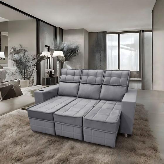 Imagem de Sofá Retrátil e Reclinável 3 lugares Londres 1.90cm com Molas Suede Speciale Home