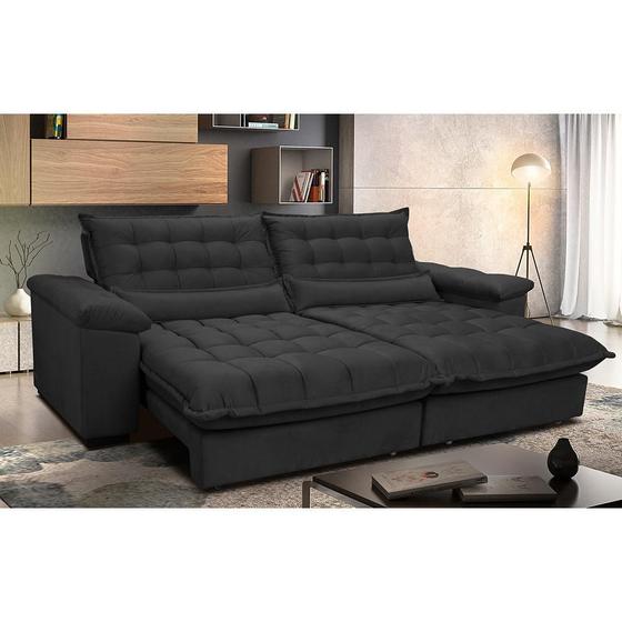 Imagem de Sofá Retrátil e Reclinável 3,12m com Molas Ensacadas Cama inBox Aconchego Tecido Suede Preto