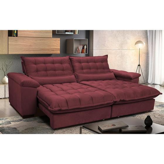 Imagem de Sofá Retrátil e Reclinável 3,12m com Molas Ensacadas Cama inBox Aconchego Tecido Suede Vinho