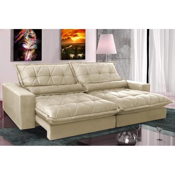 Imagem de Sofa Retrátil e Reclinável 3,12m com Molas Ensacadas Cama inBox Soft Tecido Suede Bege 