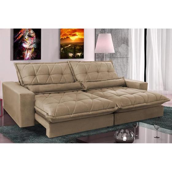 Imagem de Sofa Retrátil e Reclinável 3,12m com Molas Ensacadas Cama inBox Soft Tecido Suede Castor 