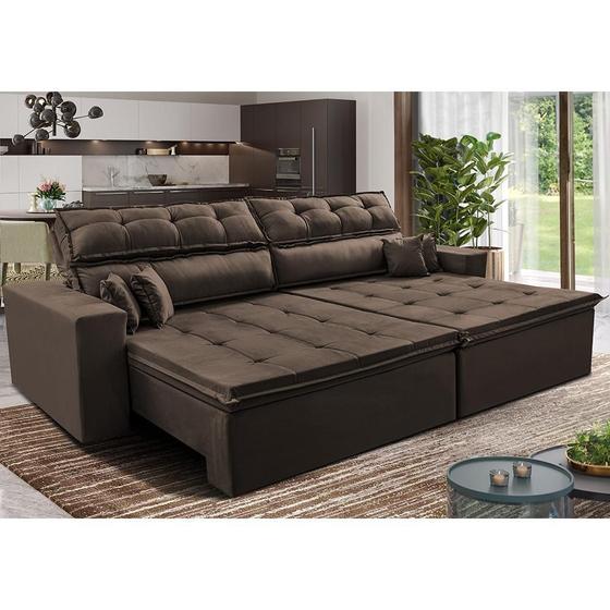 Imagem de Sofá Retrátil e Reclinável 3,12m Luxos Cama inBox Velusoft Café