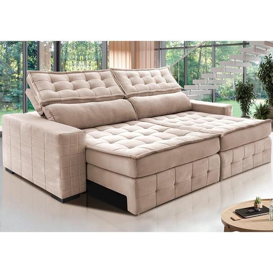 Imagem de Sofá Retrátil e Reclinável 3,15m Cama inBox Big Puffer com SoftGelD40 Velupluma Bege