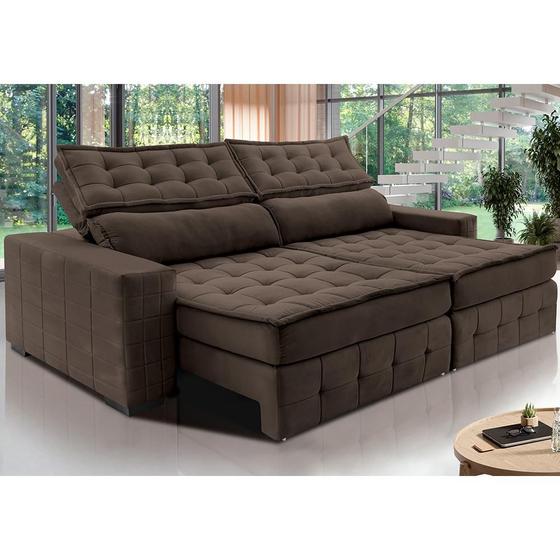 Imagem de Sofá Retrátil e Reclinável 3,15m Cama inBox Big Puffer com SoftGelD40 Velupluma Café