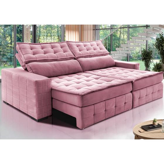 Imagem de Sofá Retrátil e Reclinável 3,15m Cama inBox Big Puffer com SoftGelD40 Velupluma Rose