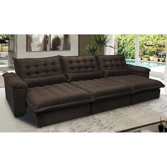 Imagem de Sofá Retrátil e Reclinável 3,22m com Molas Ensacadas Cama inBox Aconchego Tecido Suede Café