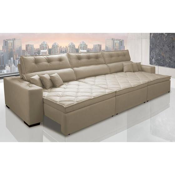 Imagem de Sofá Retrátil e Reclinável 3,52m Austin com Molas no Assento Tecido Suede Velusoft Bege