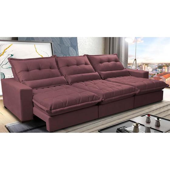 Imagem de Sofá Retrátil e Reclinável 3,52m com Molas Ensacadas Cama Inbox Soft Tecido Suede Velusoft Vinho