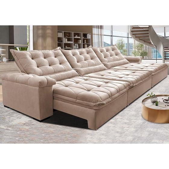 Imagem de Sofá Retrátil e Reclinável 3,55m Cama inBox Big Fresh com SoftGelD40 Velupluma Bege