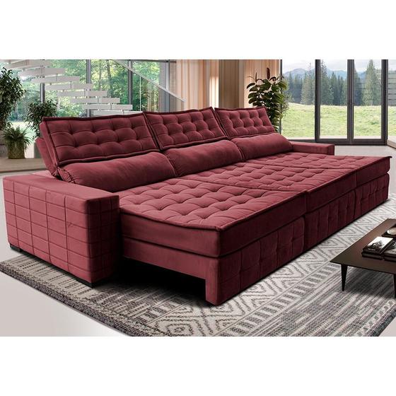 Imagem de Sofá Retrátil e Reclinável 3,55m Cama inBox Big Puffer com SoftGelD40 Velupluma Vinho