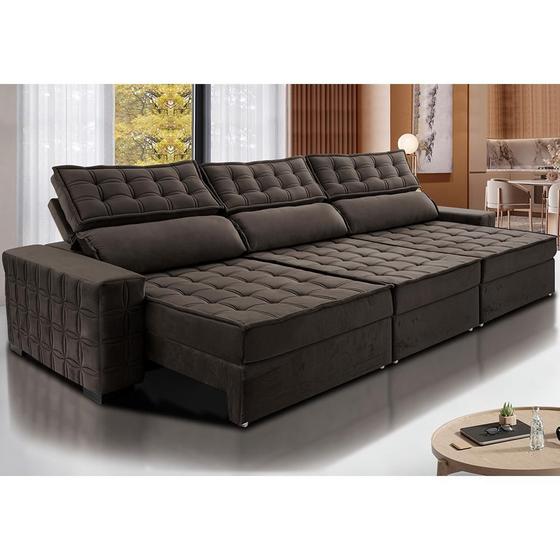 Imagem de Sofá Retrátil e Reclinável 3,55m Cama inBox Big Star com SoftGelD40 Velupluma Café