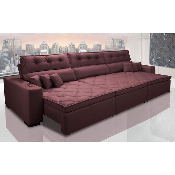 Imagem de Sofá Retrátil e Reclinável 3,82m Austin com Molas no Assento Tecido Suede Velusoft Vinho