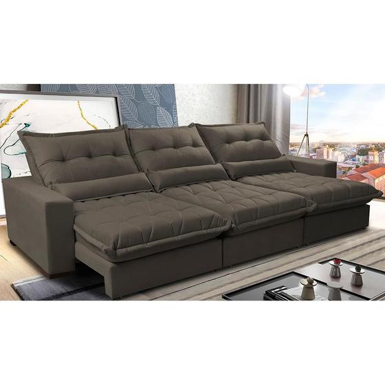 Imagem de Sofá Retrátil e Reclinável 3,82m com Molas Ensacadas Cama Inbox Soft Tecido Suede Velusoft Café