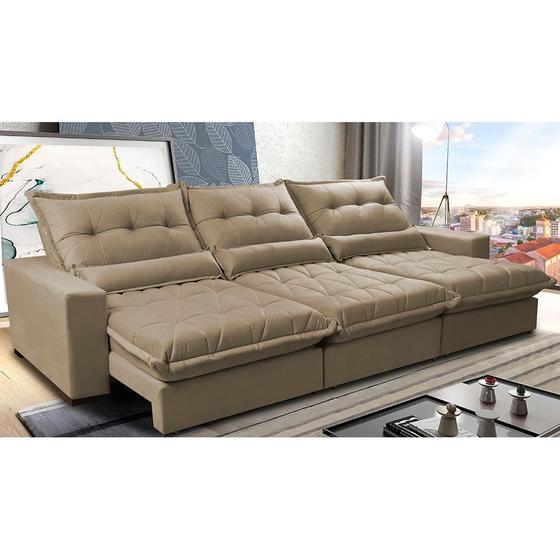 Imagem de Sofá Retrátil e Reclinável 3,82m com Molas Ensacadas Cama Inbox Soft Tecido Suede Velusoft Castor