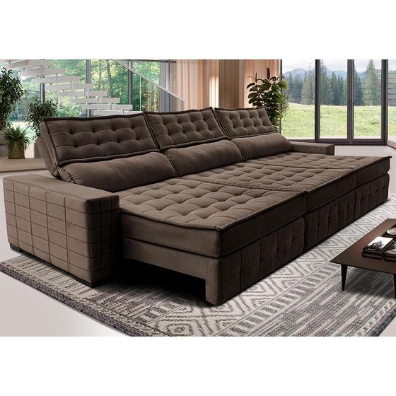 Imagem de Sofá Retrátil e Reclinável 3,85m Cama inBox Big Puffer com SoftGelD40 Velupluma Café