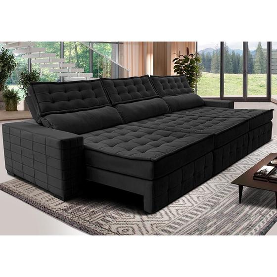 Imagem de Sofá Retrátil e Reclinável 3,85m Cama inBox Big Puffer com SoftGelD40 Velupluma Preto