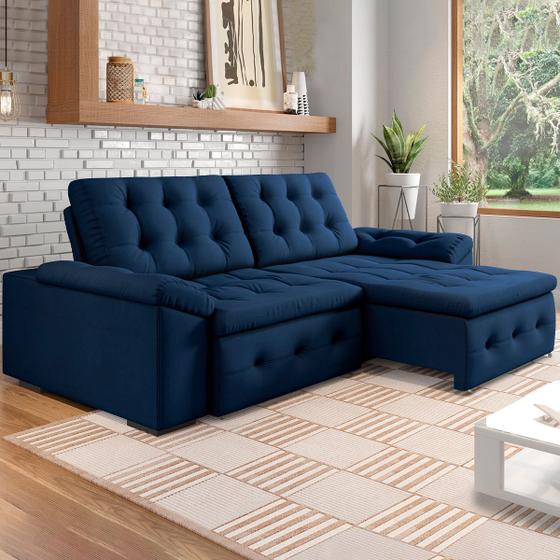 Imagem de Sofá Retrátil e Reclinável 4 Lugares 230 Cm Suede Azul