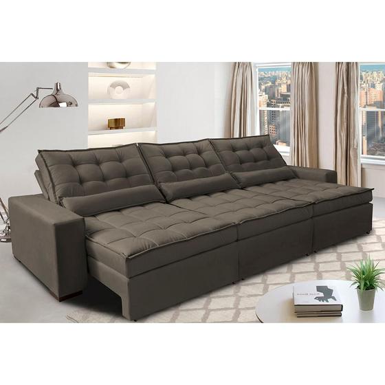 Imagem de Sofá Retrátil e Reclinável 4,12m com Molas Ensacadas Cama Inbox Gold Tecido Suede Velusoft Café