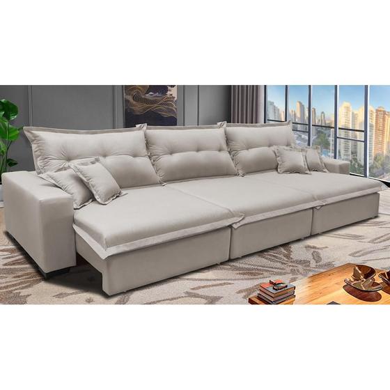 Sofá Retrátil e Reclinável 4,12m com Molas Ensacadas Cama inBox Prime Tecido Linho Bege Claro Menor preço em Sofá Retrátil e Reclinável 4,12m com Molas Ensacadas Cama inBox Prime Tecido Linho Bege Claro