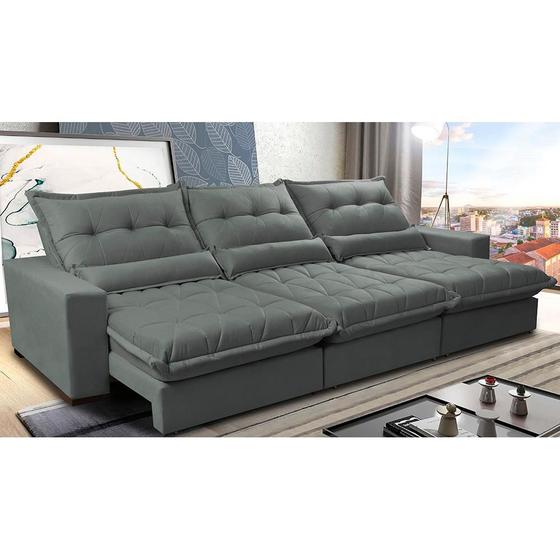 Imagem de Sofá Retrátil e Reclinável 4,12m com Molas Ensacadas Cama Inbox Soft Tecido Suede Velusoft Cinza