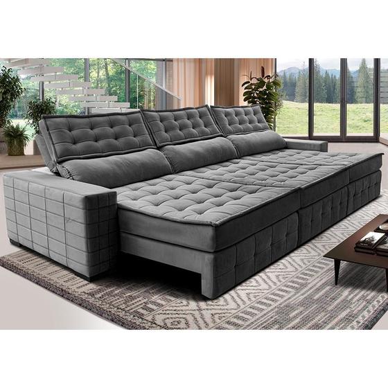 Imagem de Sofá Retrátil e Reclinável 4,15m Cama inBox Big Puffer com SoftGelD40 Velupluma Cinza