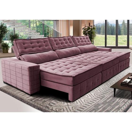 Imagem de Sofá Retrátil e Reclinável 4,15m Cama inBox Big Puffer com SoftGelD40 Velupluma Rose