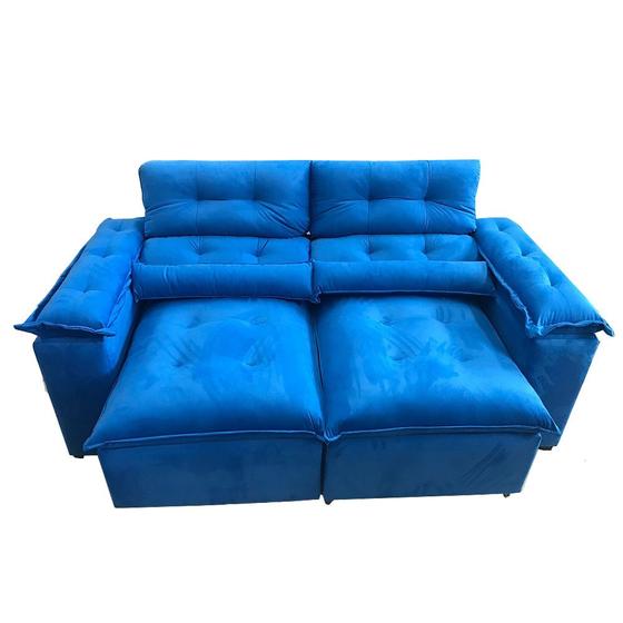 Imagem de Sofá Retrátil e Reclinável C/ Pillow nos braços 2,0m Azul Caneta Suede