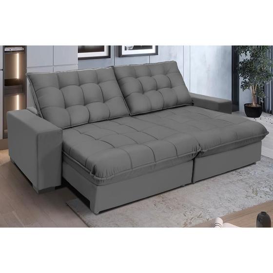 Imagem de Sofá Retrátil e Reclinável Califórnia Molas Ensacadas e Pillow Top 2,10m Suede Cinza